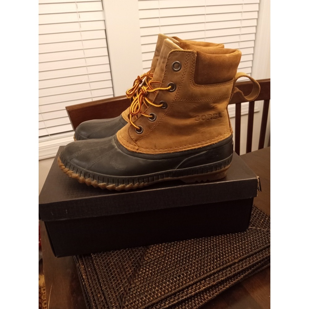 Sorel MEN'S Chipmunk Brown Leather Cheyenne Lace Up Duck Boots Size 9 US‎